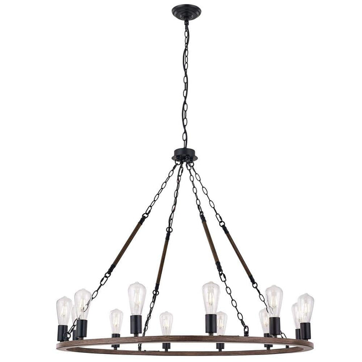 Vanity Art Beziers 12-Light Darkwood/Black Wagon Wheel Chandelier