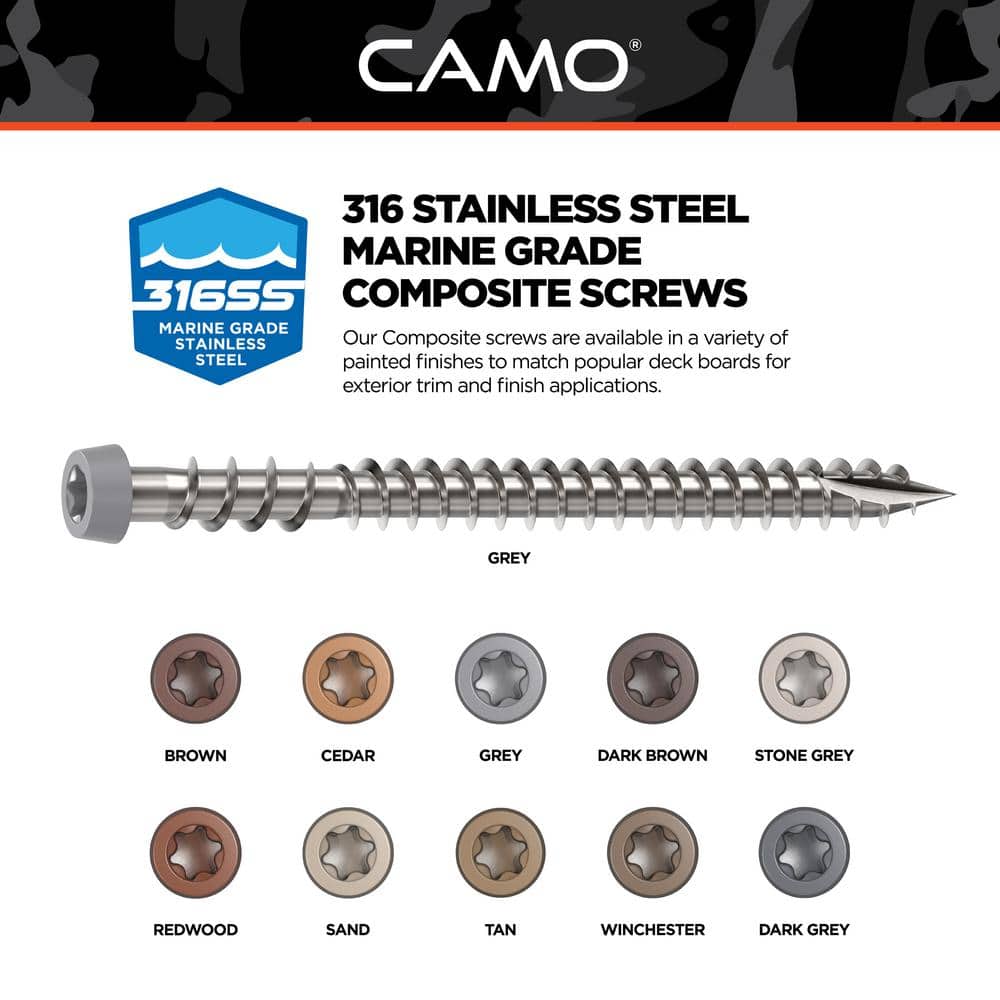 CAMO #10 2-1/2 in. 316 Gray Premium Star Drive Flat Undercut Screws Stainless Steel Composite (1750-Count)