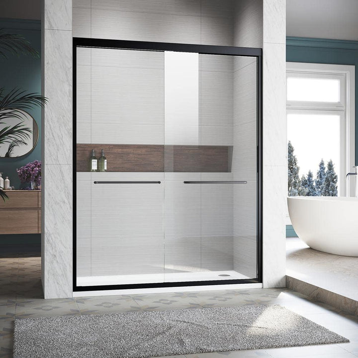 CASAINC 44-48 in. W x 72 in. H Sliding Adjustable Semi-Frameless Shower Door in Matte Black with Thick Clear Tempered Glass
