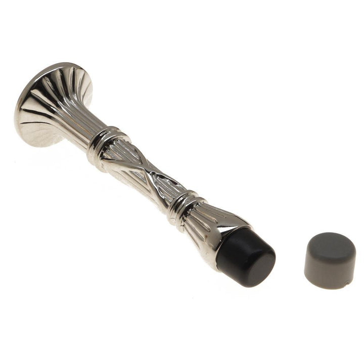 4 in. Solid Brass Ribbon and Reed Arrow Base Door Stop in Bright Nickel - Super Arbor