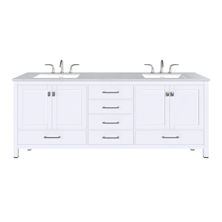 Eviva Frontier 84"W x 22"D Dark Gray Double Sink Bathroom Vanity with White Cultured Marble Countertop and Undermount Porcelain Sinks