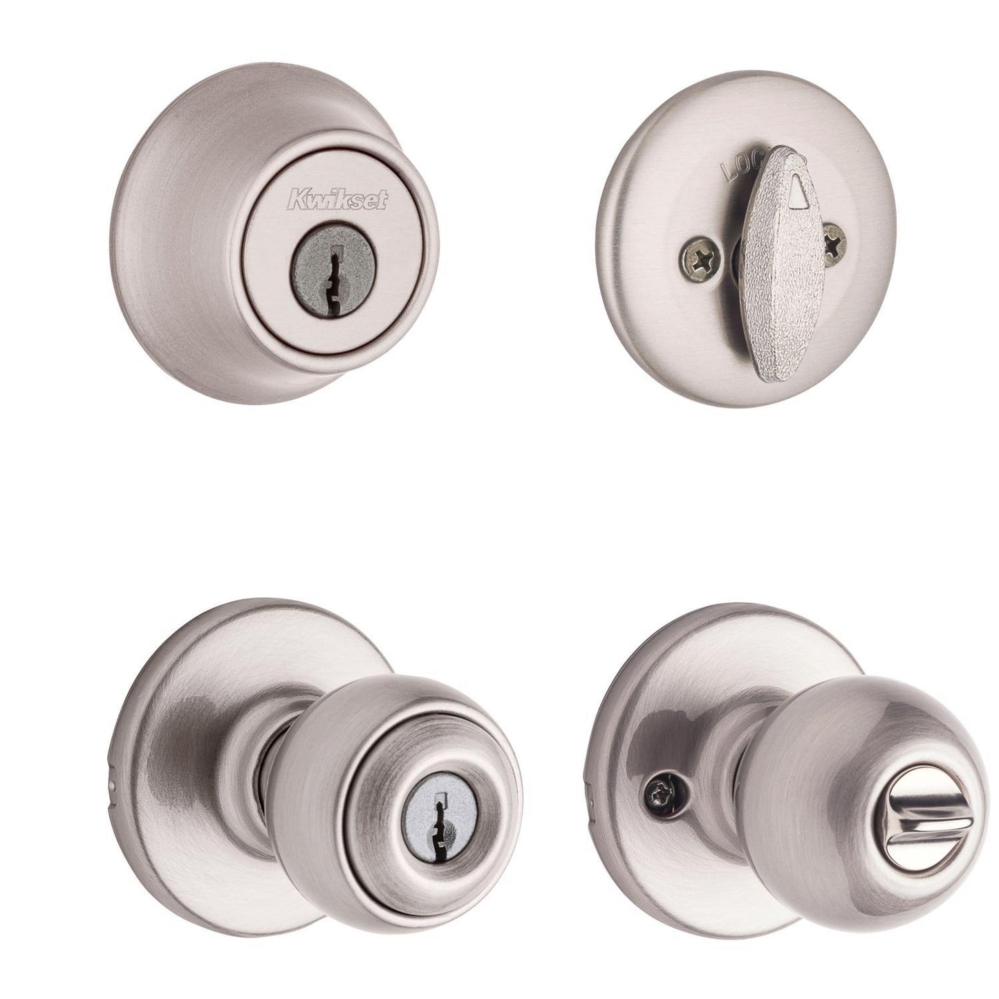 Kwikset Polo Satin Nickel Entry Lock and Single Cylinder Deadbolt, ANSI/BHMA Grade 3, 1-3/4 in.