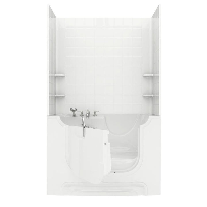 Nova Wheelchair Access 5 ft. Walk-in Whirlpool and Air Bathtub with 6 in. Tile Easy Up Adhesive Wall Surround in White - Super Arbor