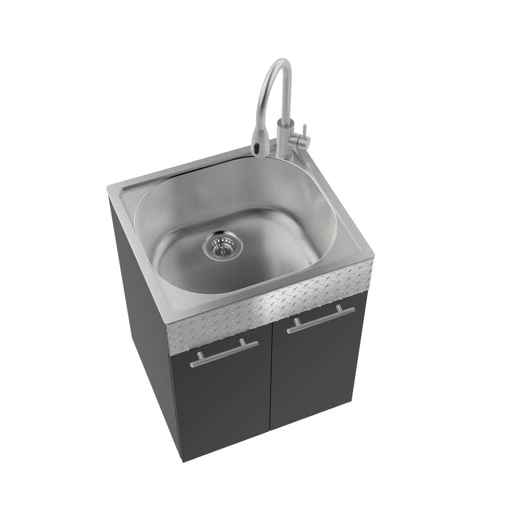 RUGGED TUB 24 in. Charcoal Utility Cabinet with Checker Plate Aluminum Apron