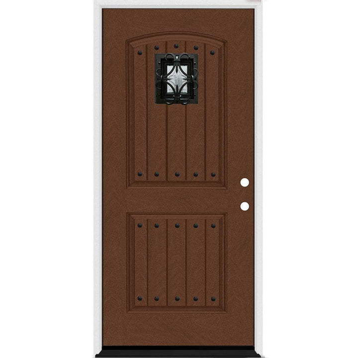 Steves & Sons 36 in. x 80 in. Oxford Speak Easy Left-Hand Inswing Chestnut Mahogany Fiberglass Prehung Front Door, 4-9/16 in. Frame