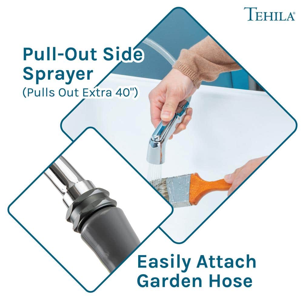 TEHILA 17.75 in. x 23.25 in. Thermoplastic Space Saver Utility Sink with Chrome Sprayer