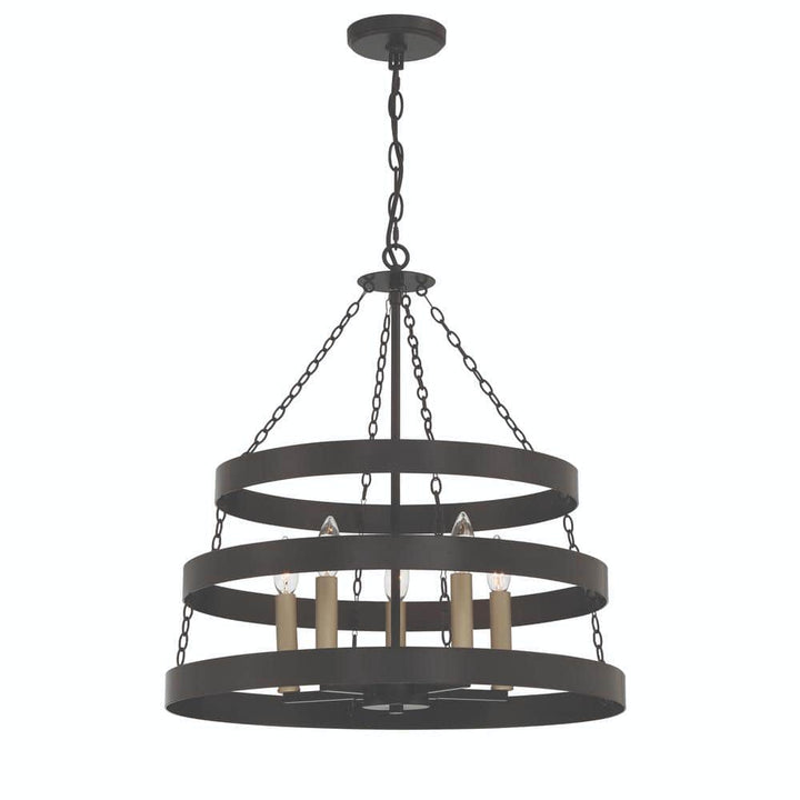 Vanity Art 5 -Light Candle Style Wagon Wheel Chandelier in Classic Black/Brass Dust