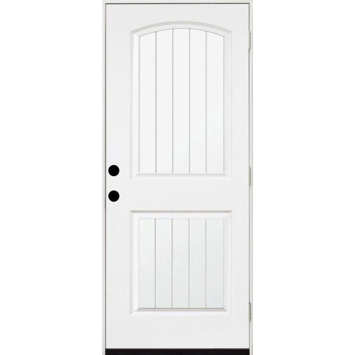 32 in. x 80 in. Premium 2-Panel Plank Primed White Steel Prehung Front Door with 32 in. Left-Hand Outswing & 4 in. Wall - Super Arbor