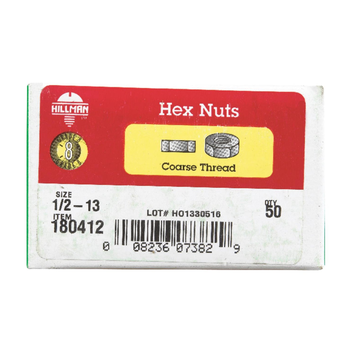 Hillman 1/2 in Zinc Dichromate Steel USS Hex Nut, 50-Pack