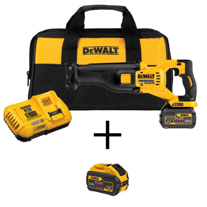 FLEXVOLT 60-Volt MAX Lithium-Ion Cordless Brushless Reciprocating Saw with Battery 2Ah, Charger, Bag and Bonus Battery - Super Arbor