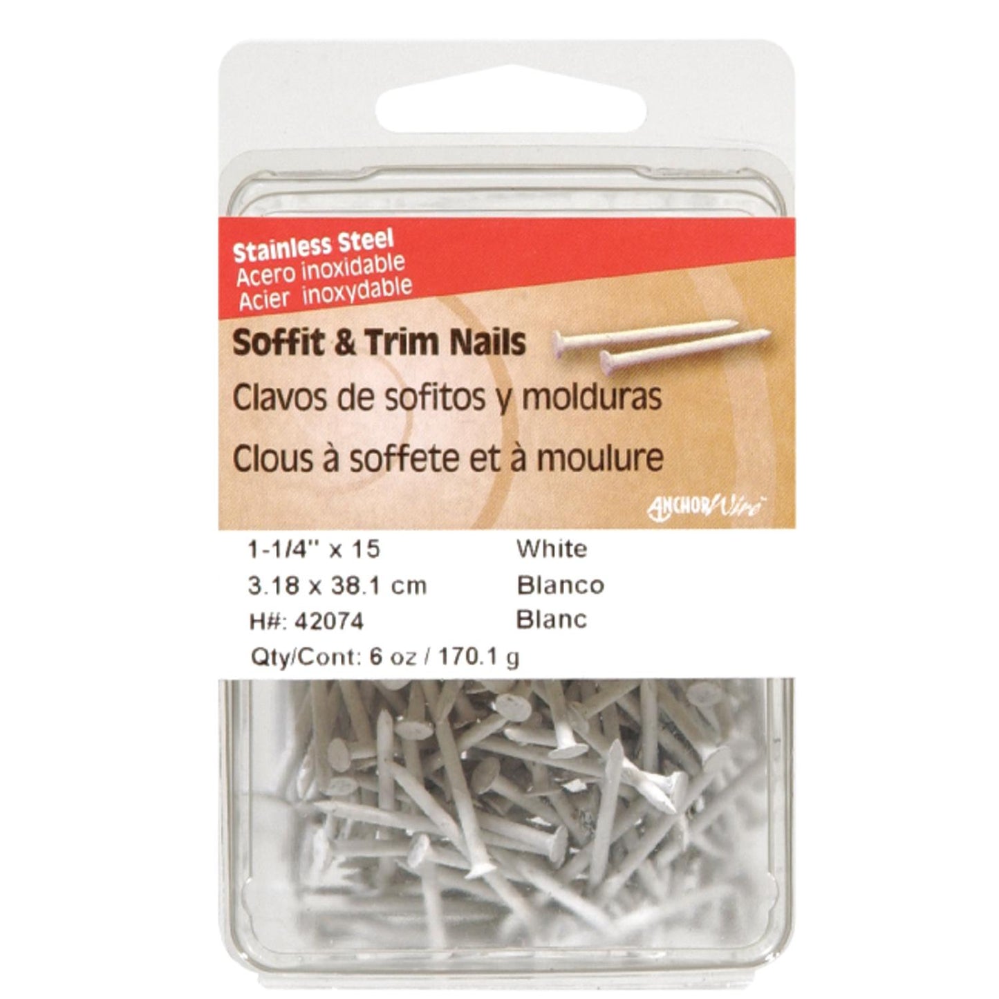 Hillman 1-1/4 in. Soffit & Trim Stainless Steel Nails, Flat Head, White