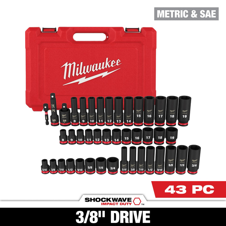 Milwaukee SHOCKWAVE 3/8 in. Drive SAE & Metric 6-Point Impact Socket Set (43-Piece)