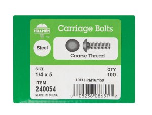 Hillman 1/4 in. x 5 in. Zinc-Plated Steel Carriage Bolts, Coarse Thread, 100-Pack