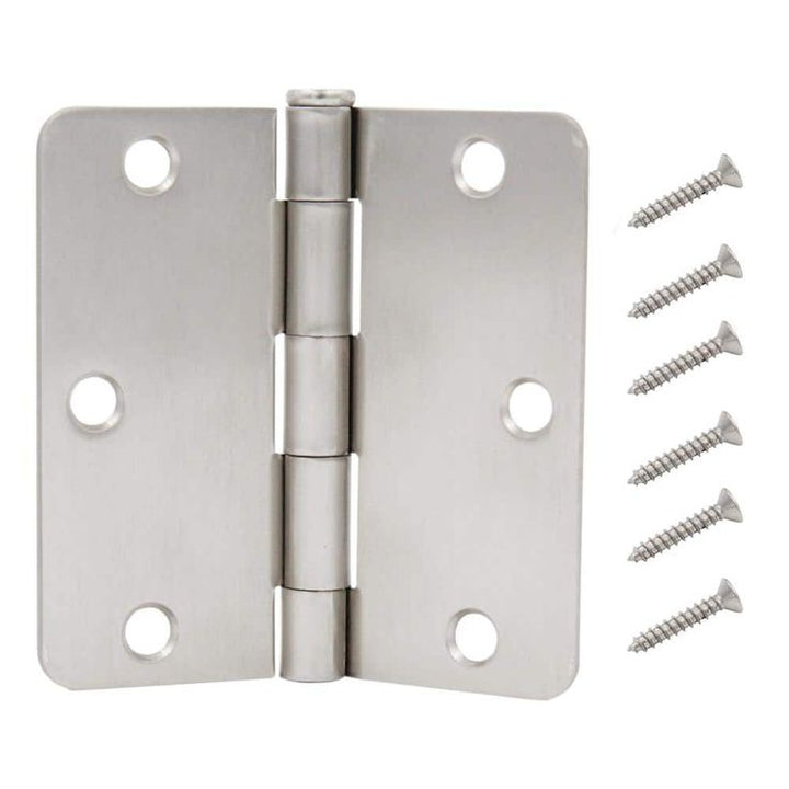 3-1/2 in. x 1/4 in. Radius Satin Nickel Door Hinge Value Pack (12-Pack)