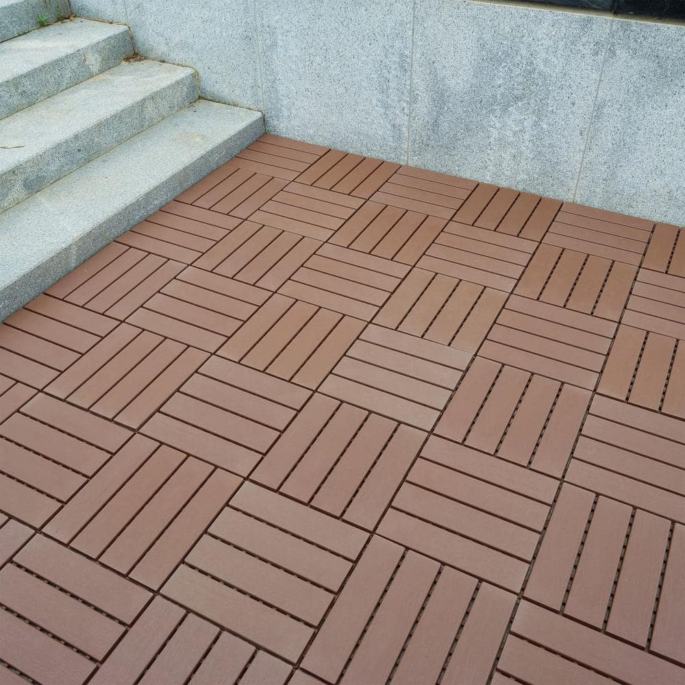 1 ft. x 1 ft. Plastic Deck Tile in Dark Brown for Outdoor Porch Poolside Balcony Backyard (44 Per Box)