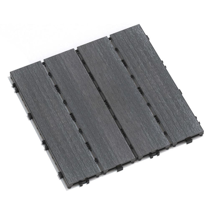 Afoxsos 1 ft. x 1 ft. Dark Gray Plastic Composite Interlocking Deck Tiles Set, All-Weather Resistant, Easy to DIY (11-Pack)