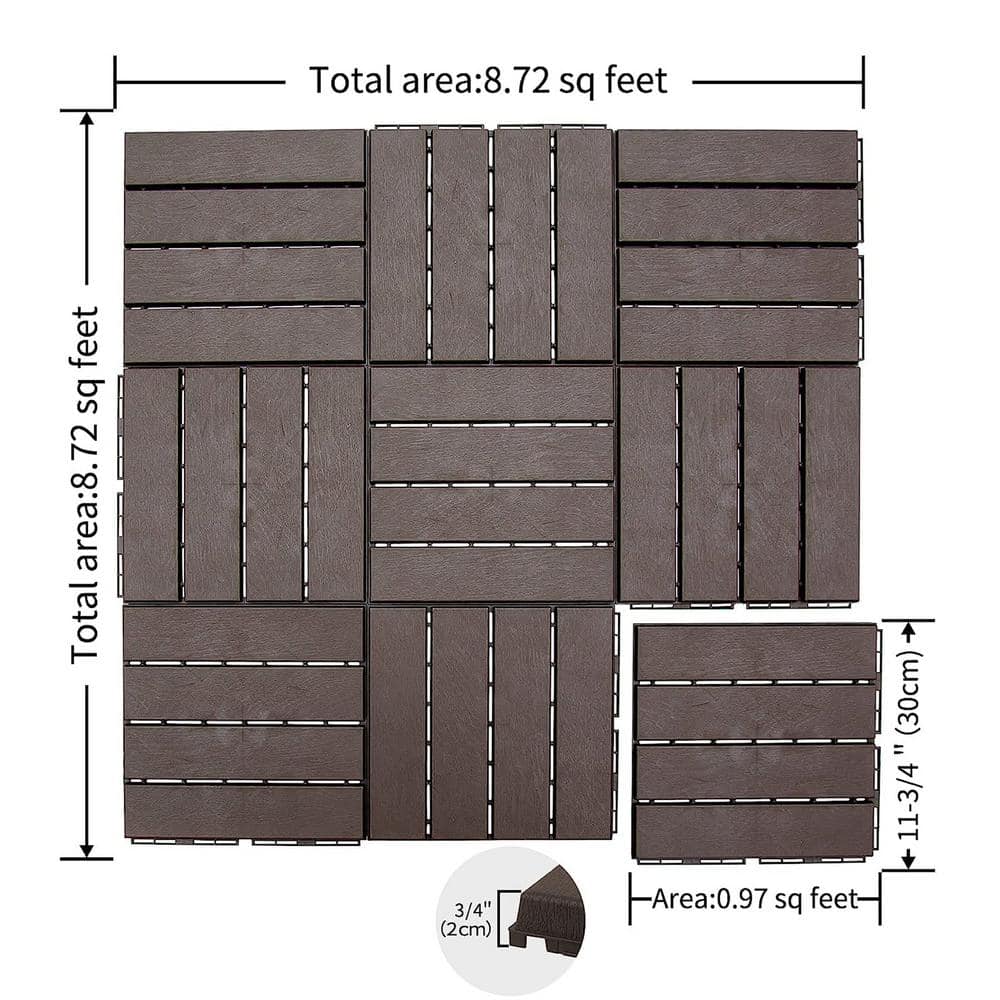 1 ft. x 1 ft. Plastic Deck Tile in Brown (27-Piece)