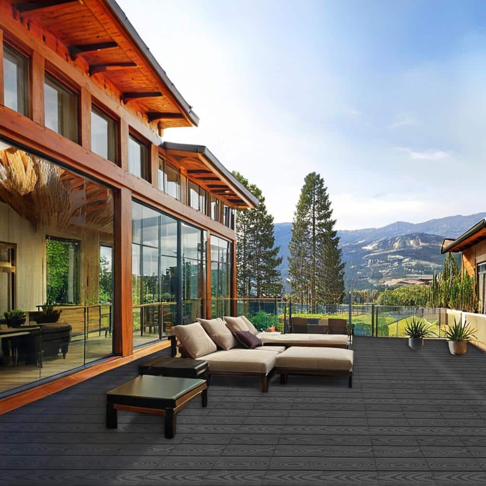 Tidoin Outdoor 1 ft. x 1 ft. Composite Deck Tile in Dark Gray(20 Per Box)
