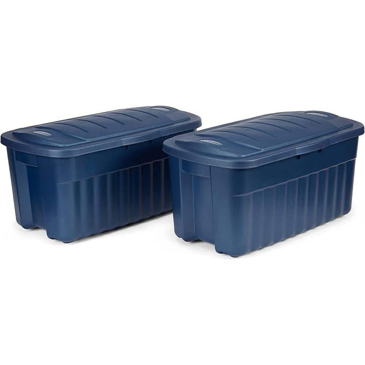 Rubbermaid Roughneck️ 40 Gal. Storage Totes with Hinged Lids, Dar Indigo Metallic, Pack of 2