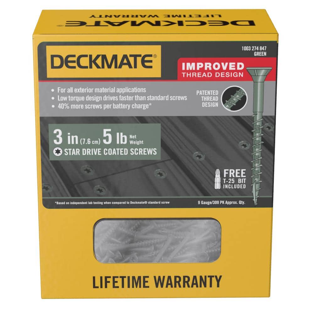 DECKMATE #9 x 3 in. Green Exterior Self-Starting Star Flat Head Wood Deck Screws 5 lbs. box(325 pcs)