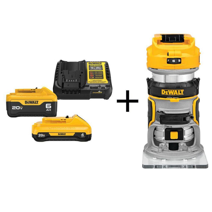 DEWALT 20V MAX XR Starter Kit with 6.0Ah & 4.0Ah Batteries and FREE 20V Cordless Brushless Compact Router