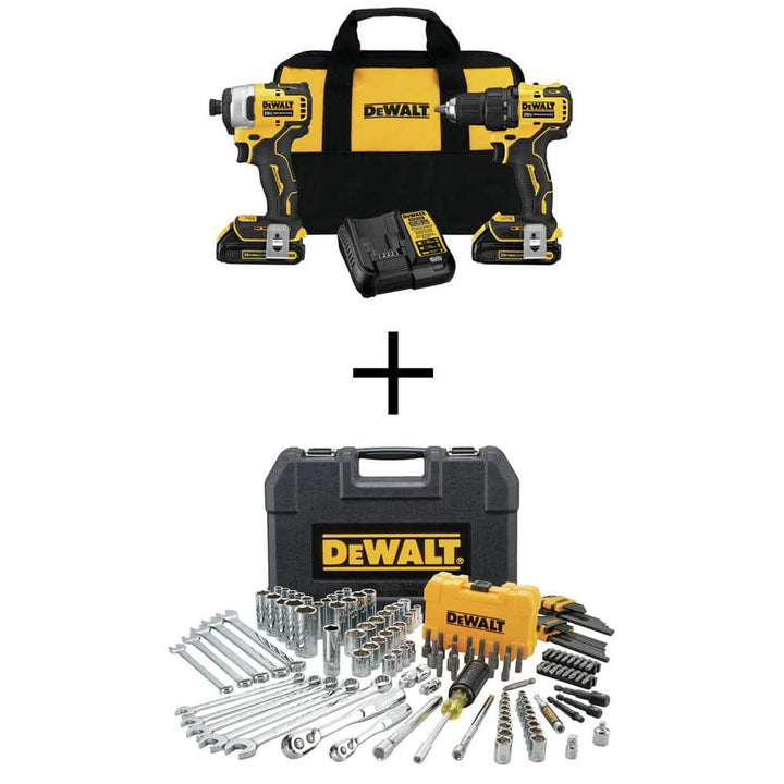 DEWALT ATOMIC 20V MAX Cordless Brushless Compact Drill/Impact Combo Kit (2-Tool) with 142-Piece Mechanics Tool Set
