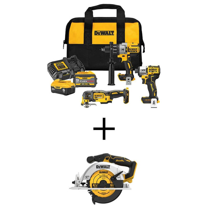 DEWALT 20V Lithium-Ion Cordless 3-Tool Combo Kit and 20V Circular Saw with FLEXVOLT 9 Ah and 20V 6 Ah Batteries and Charger