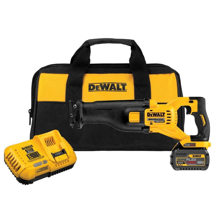DEWALT FLEXVOLT 60V MAX Lithium-Ion Cordless Brushless Reciprocating Saw Kit with 1 Battery (2Ah at 60V/6Ah at 20V), Charger and Contractor Bag