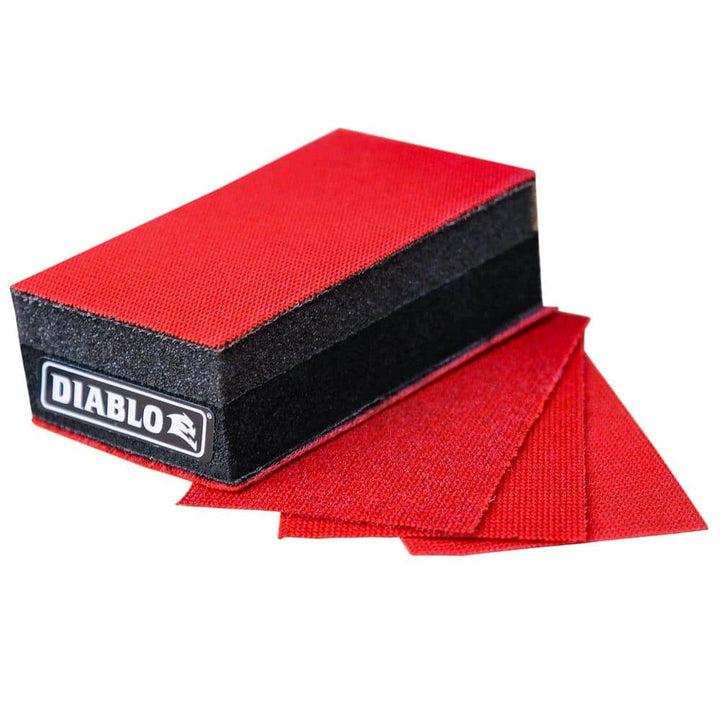 DIABLO 1/3 Sheet Reusable Hand Sanding Block with Assorted SandNET Faster Reusable Sheets (80,120,220 Grit) (30-Pieces)