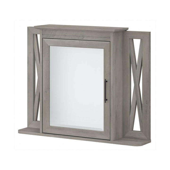 Bush Furniture Key West 31.89 in. W x 25 in. H Rectangular Particle Board Medicine Cabinet with Mirror in Driftwood Gray
