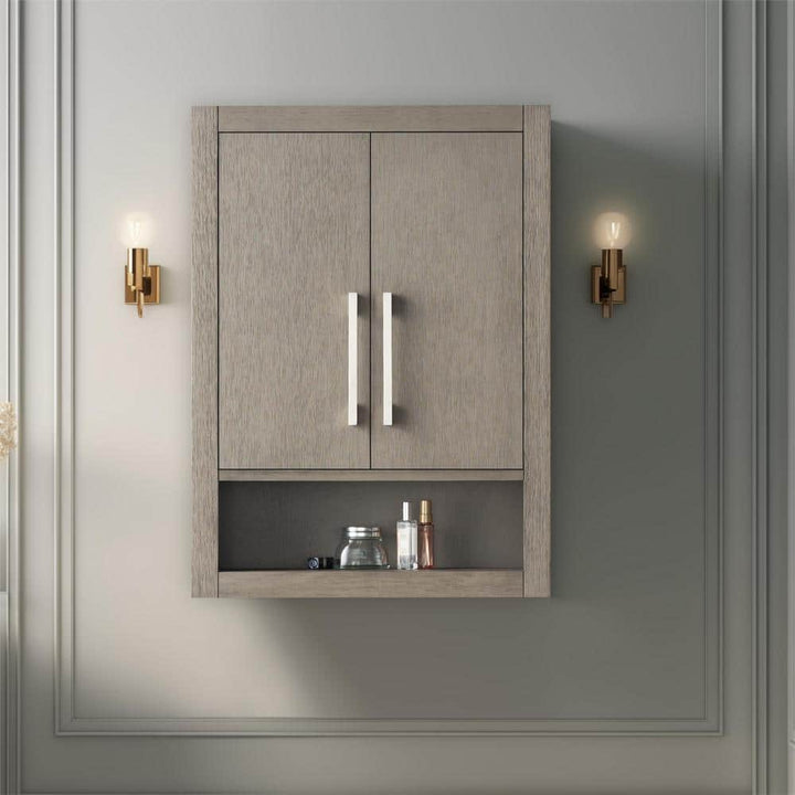 Vanity Art 24" Driftwood Gray Wall-Mounted Bathroom Storage Cabinet with Soft-Close Doors and Brushed Nickel Handles