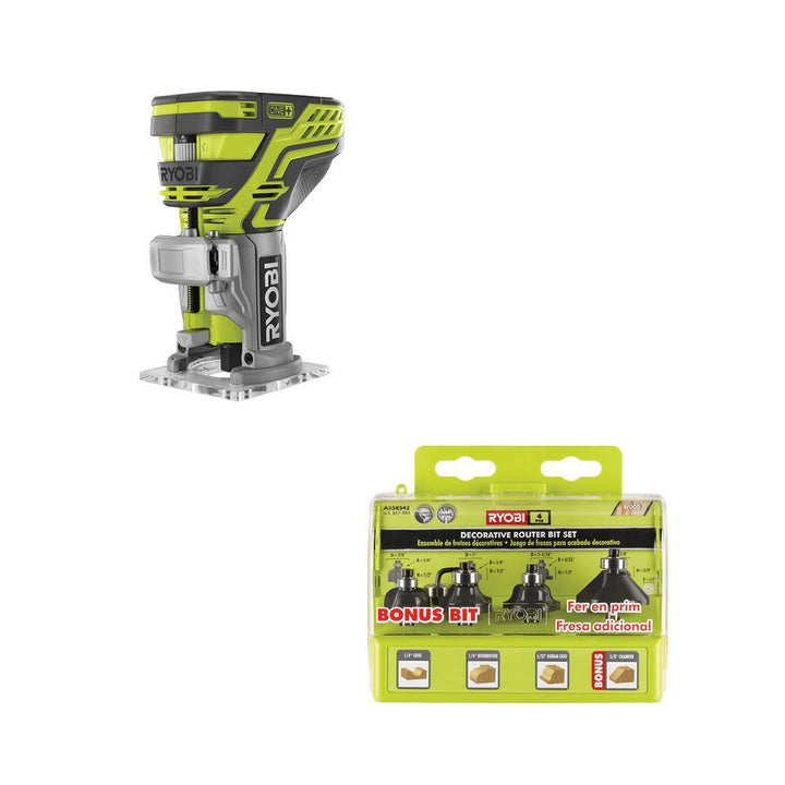 18-Volt ONE+ Cordless Fixed Base Trim Router with Decorative Router Bit Set (4-Piece) - Super Arbor