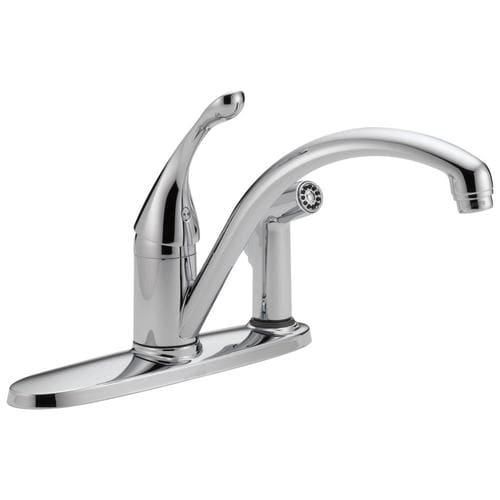 Delta Collins Chrome 1-Handle Deck-Mount Low-Arc Handle Kitchen Faucet (Deck Plate Included)