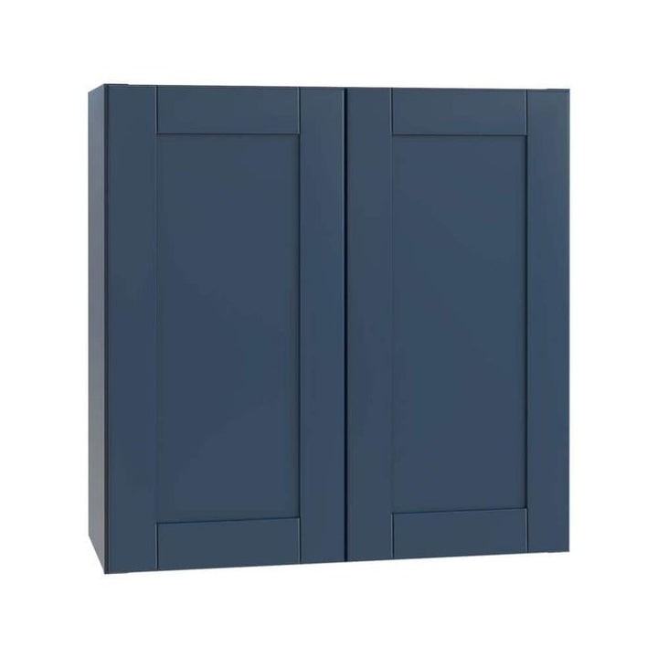 Home Decorators Collection Washington Vessel Blue Plywood Shaker Assembled Wall Kitchen Cabinet 2 Shelves Soft Close 33 in W x 12 in D x 30 in H