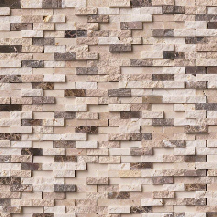 MSI Emperador Blend Split Face 12 in. x 12 in. x 10 mm Textured Marble Mesh-Mounted Mosaic Wall Tile (10 sq. ft. / case)