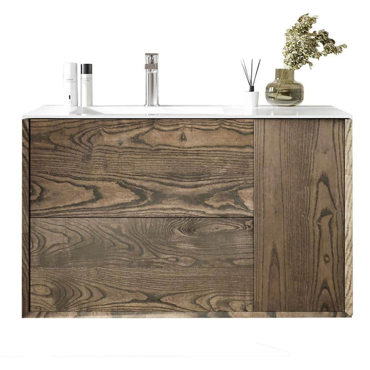Eviva Ciocco 35 in. W Solid Wood Bath Vanity in Walnut with White Solid Surface Top with White Sink