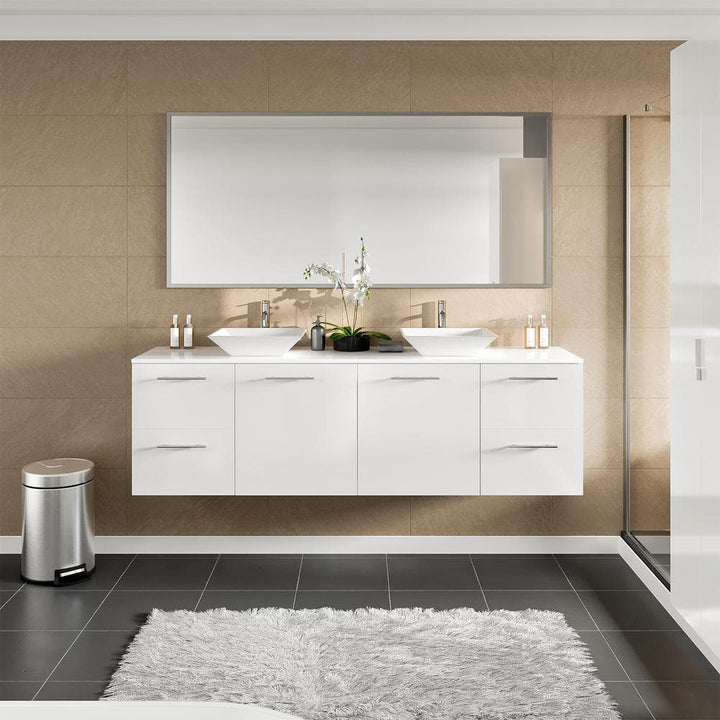 Eviva Luxy 72 in. W x 20 in. D x 23 in. H Floating Bath Vanity in White with White Tempered Glass Top