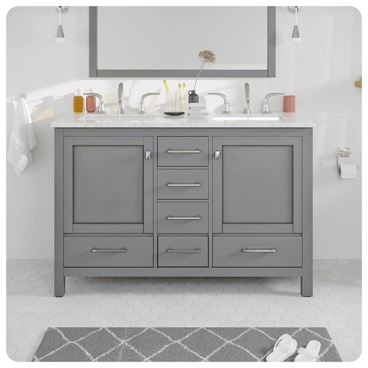 Eviva Aberdeen 48 in. W x 22 in. D x 34 in. H Double Bath Vanity in Gray with White Carrara Marble Top with White Sinks