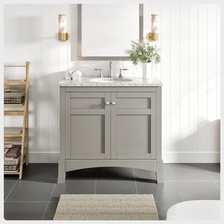 Eviva New York 36 in. W x 22 in. D x 34 in. H Bathroom Vanity in Gray with White Carrara Marble Top with White Sink