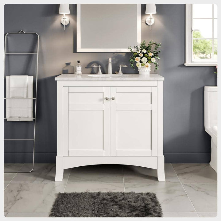Eviva New York 36 in. W x 22 in. D x 34 in. H Bathroom Vanity in White with White Carrara Marble Top with White Sink