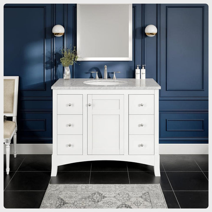 Eviva New York 42 in. W x 21.6 in. D x 32.6 in. H Bathroom Vanity in White with White Carrara Marble Top with White Sink