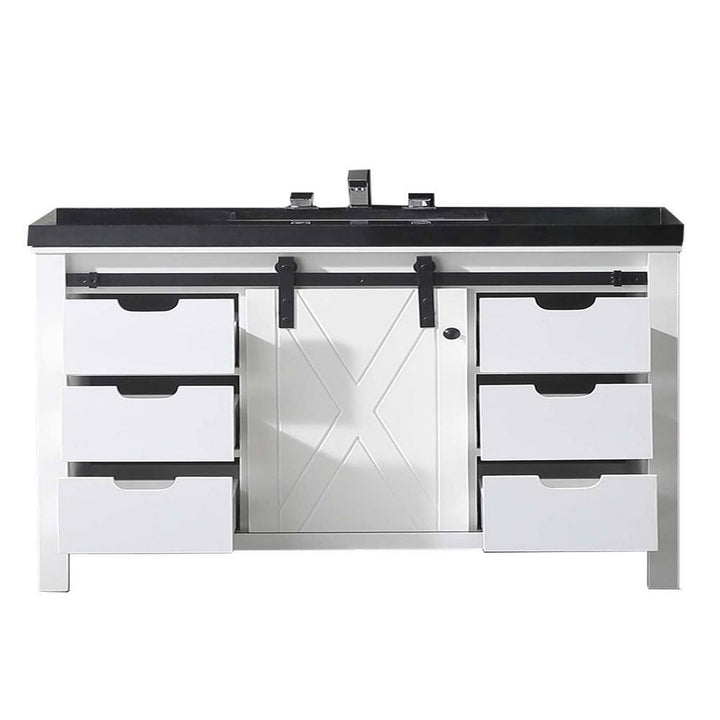 Eviva Dallas 42 in. W x 22 in. D x 34 in. H Bath Vanity in White with Black Granite Top with Black Sink