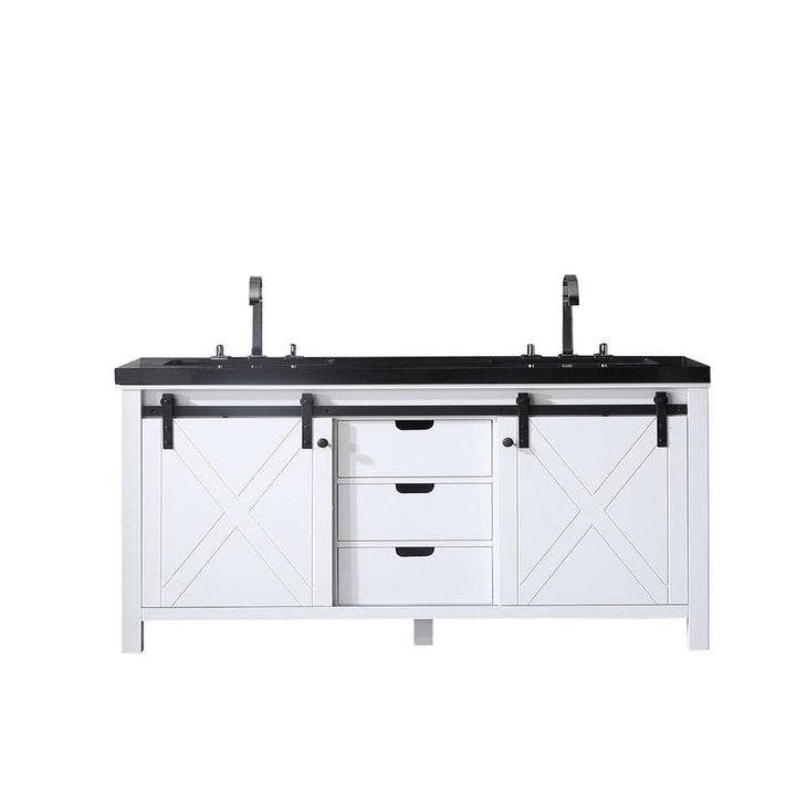 Eviva Dallas 72 in. W x 22 in. D x 34 in. H Double Bath Vanity in White with Black Granite Top with Black Sinks