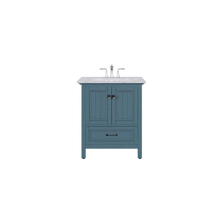 Eviva Britney 30 in. W x 22 in. D x 34 in. H Single Freestanding Bathroom Vanity in Ash Blue with White Carrara Marble Top