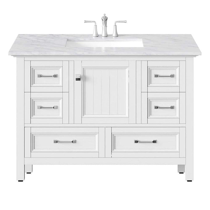 Britney 42 in. W x 22 in. D x 34 in. H Freestanding Single Sink Bath Vanity in White with White Carrara Marble Top