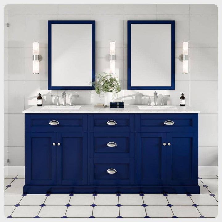 Eviva Epic 72 in. W x 22 in. D x 34 in. H Double Bathroom Vanity in Blue with White Carrara Quartz Top and White Undermount Sinks