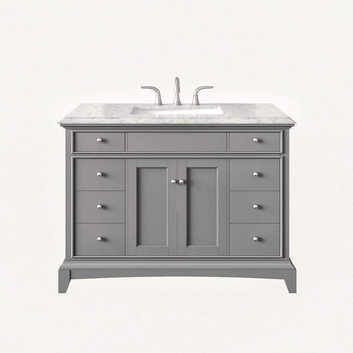 Elite Princeton 42 in. W x 24 in. D x 34 in. H Bath Vanity in Gray with White Carrara Marble Top with White Sink