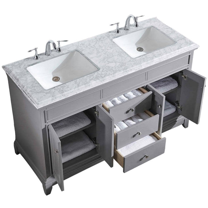 Eviva Elite Princeton 72 in. W x 24 in. D x 34 in. H Double Bath Vanity in Gray with White Carrara Marble Top and White Undermount Sinks