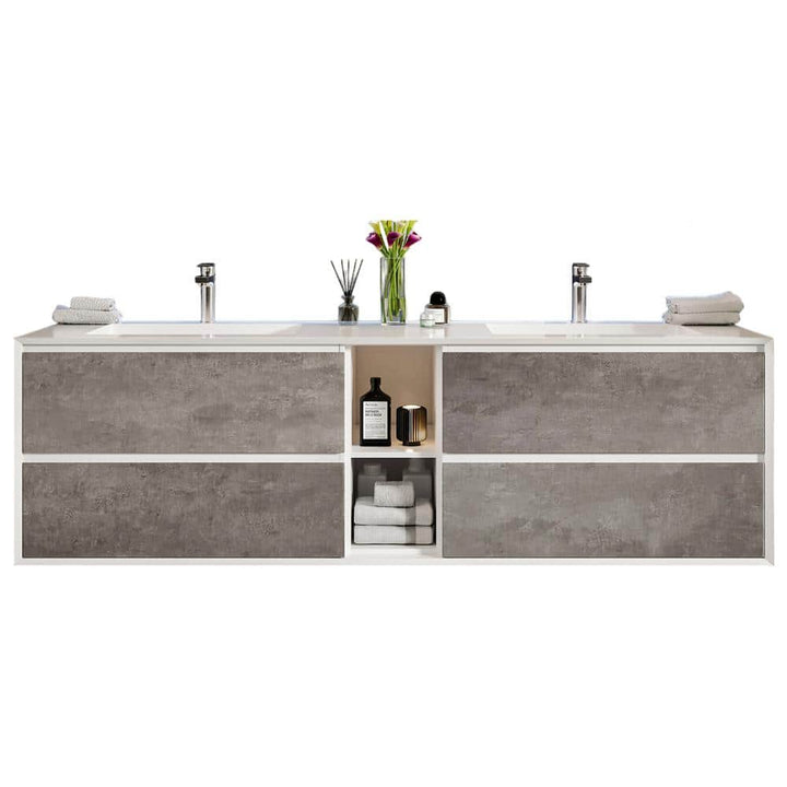 Eviva 75 in. W x 20.5 in. D x 22.5 in. H Floating Double Sinks Bath Vanity in Cement Gray with White Acrylic Top