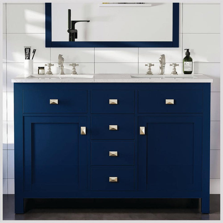 Eviva Artemis 48 in. W x 22 in. D x 33.7 in. H Blue Bathroom Vanity with White Quartz Top, Double Undermount Sinks